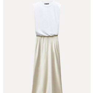 Zara Contrasting Satin Effect Midi Dress, Size Small, NWOT